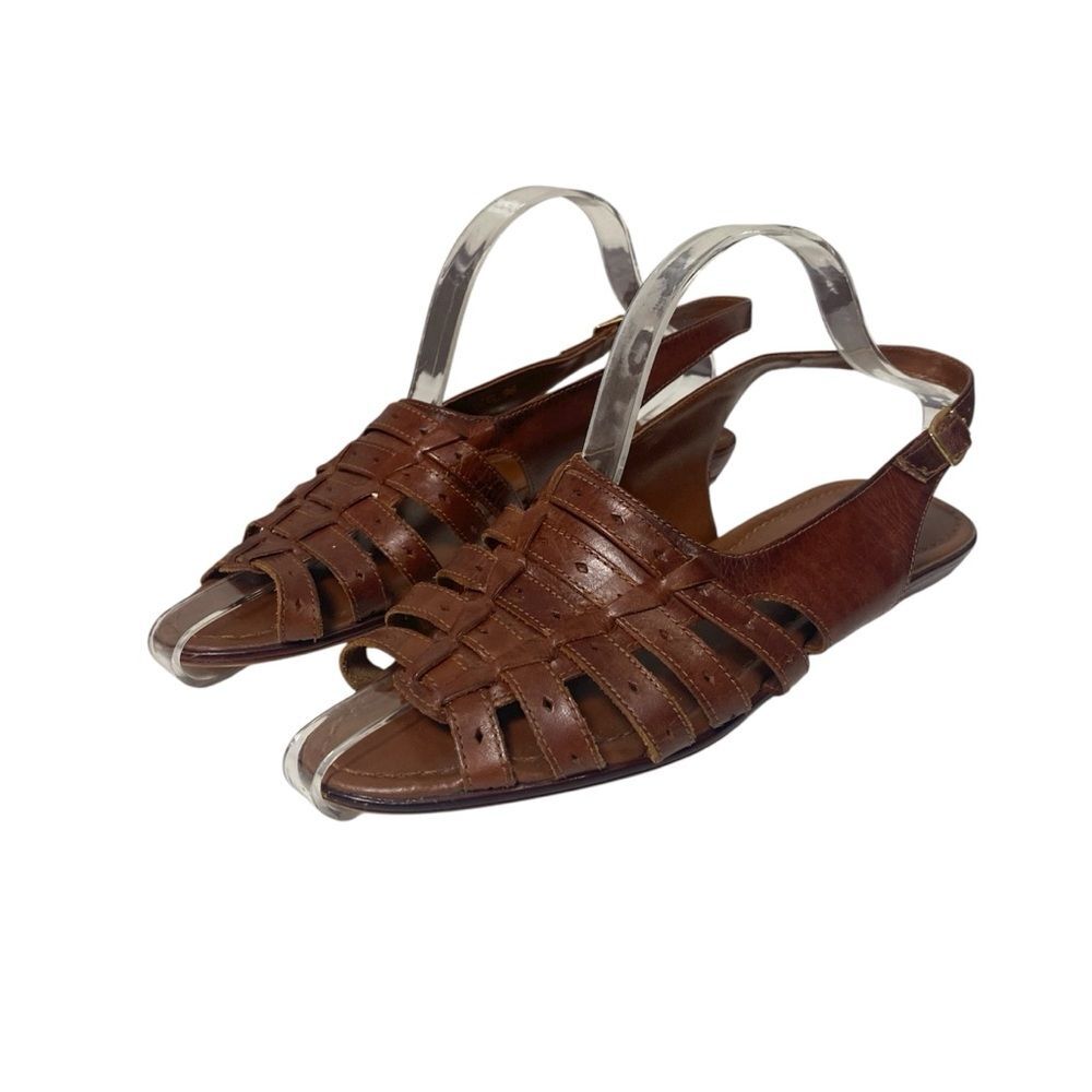 Life Stride Brown Woven Leather Slingback Sandals